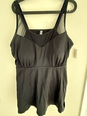 Black Swimdress with Mesh Accent